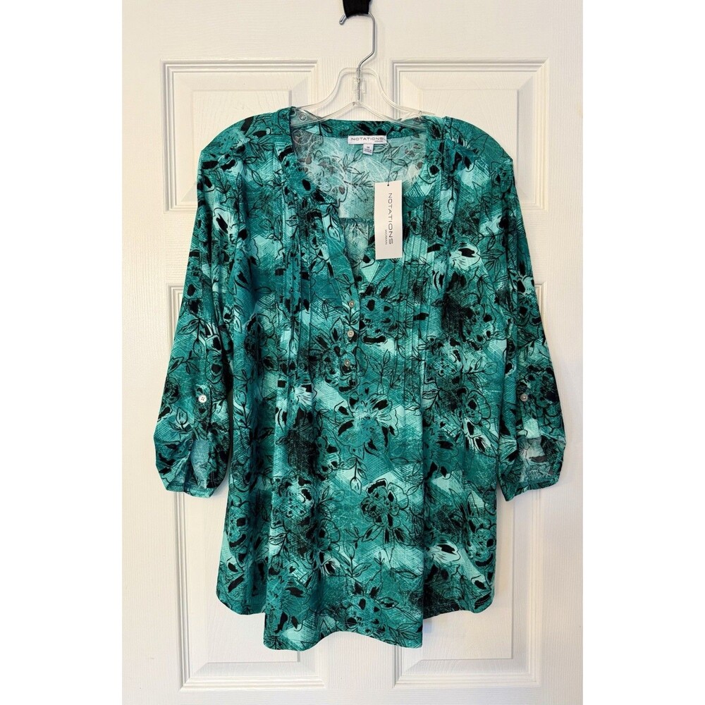 NEW Notations Green Flowers plus womens partial half sleeve Shirt Top 1X XL